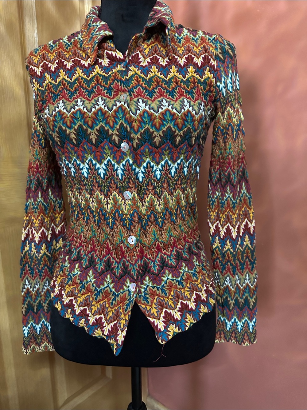 Express Multicolor Chevron Knit Blazer - Rust, Teal & Mustard